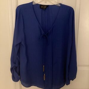 Sweet Wanderer Royal Blue Blouse with Tassel Tie